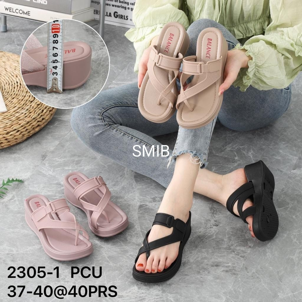 Sandal Jepit Wanita Karet Import BALANCE Motif Tali Silang Ringan Empuk Sol Tebal 5 Cm  sandal perem