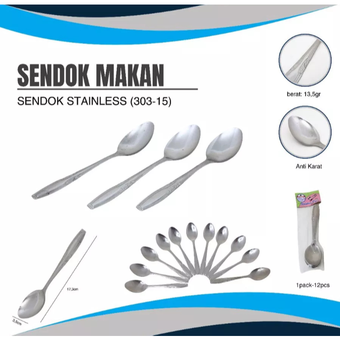 SENDOK/SENDOK MAKAN/SENDOK STAINLES/SENDOK SERBAGUNA/SENDOK LUSIN/SENDOK FULL STAINLES 303-15