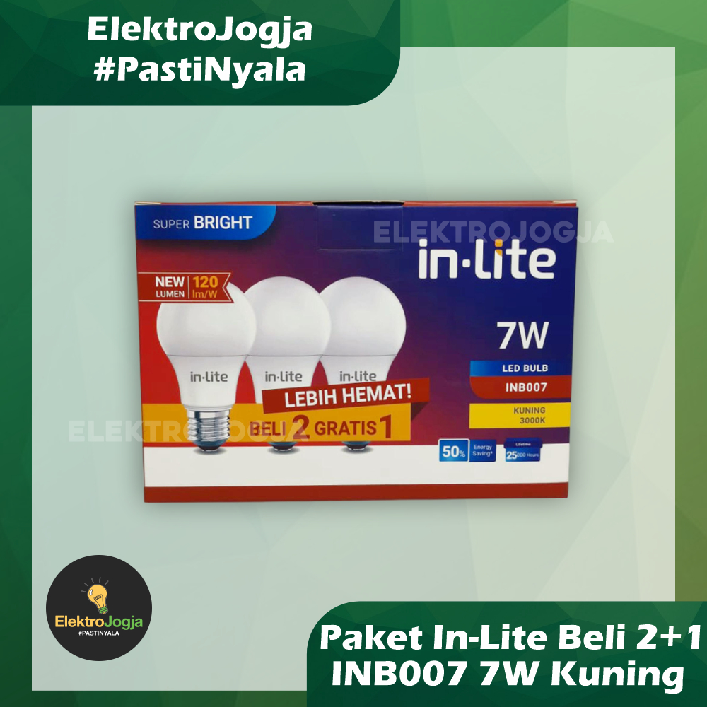 Paket LED Inlite 7 Watt Kuning Warm White Beli 2 Gratis 1 | Bohlam Led Inlite Paket 7 Watt Kuning Wa