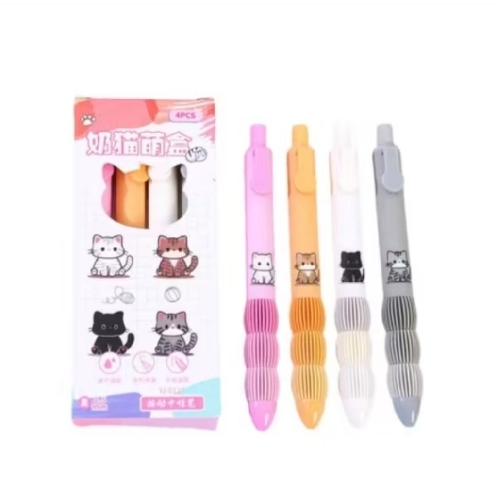 

Pulpen Gel Mekanik Isi 4 Pcs Kucing Kawaii Tinta Hitam Dengan Bantalan Bulat