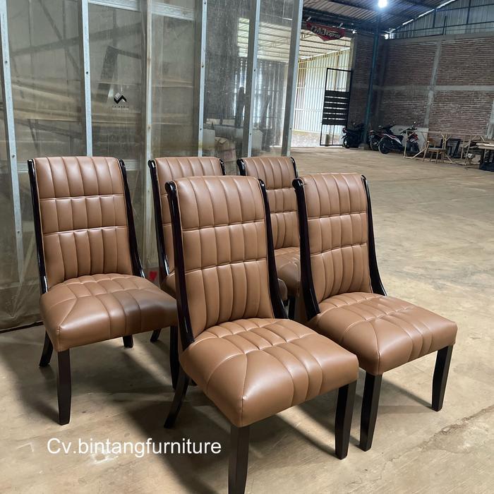 Kursi makan jati kusi makan jok kulit kain minimalis