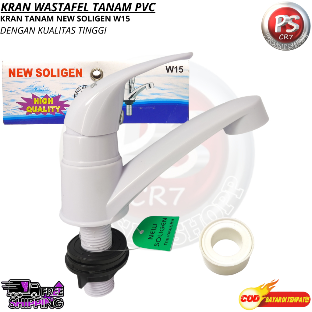 Kran Tanam / Keran Wastafel PVC New Soligen W15 Putih / Kran Wastafel Tanam PVC Kuat Tahan Lama Anti