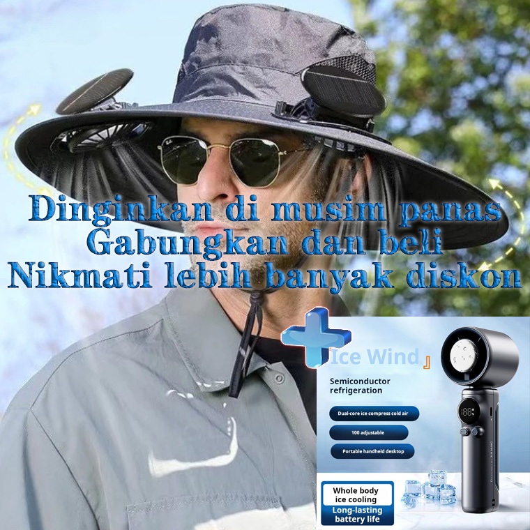 Paket Pendingin Musim Panas: Kipas Pendingin + KipasSurya Topi Matahari, ldeal untuk menjaga Anda te