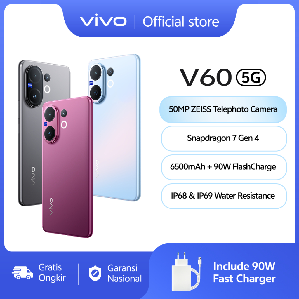 [NEW LAUNCH] vivo V60 5G 10x Zoom Telephoto, ZEISS Multifocal Potrait, Snapdragon 7 Gen 4, IP68+IP69