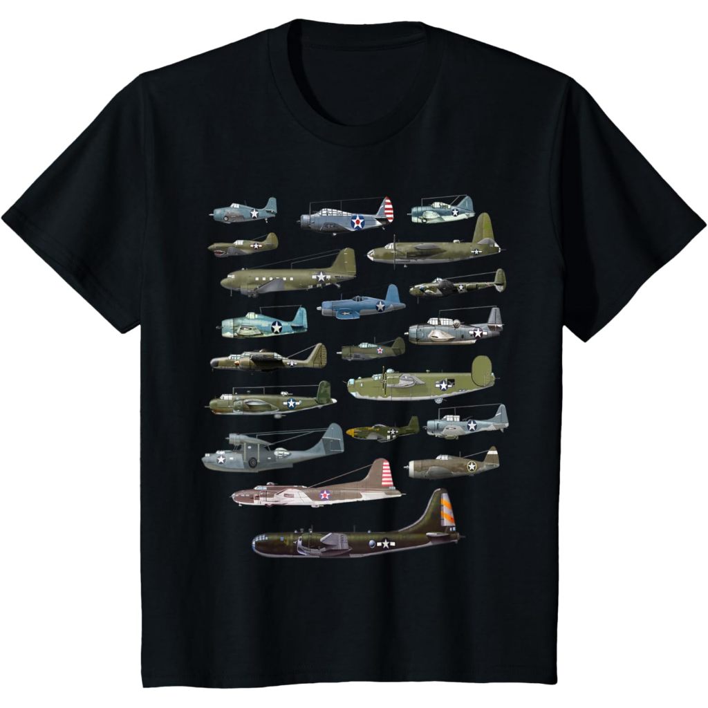 Baju kaos anak Military F&L Design Co. American WW2 Warplanes Warbirds Plane Spotting T-Shirt