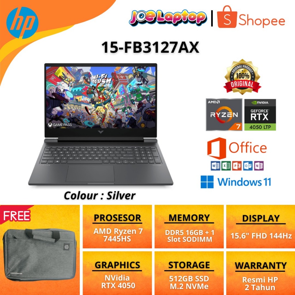 HP Victus Laptop 15-FB3127AX Silver Ryzen 7 7445HS Win11 OHS