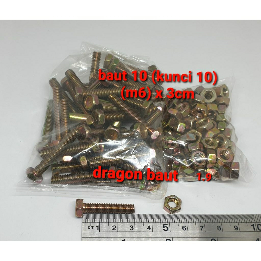 (Paket 50 set) Baut 10 (6mm) x 3cm + mur