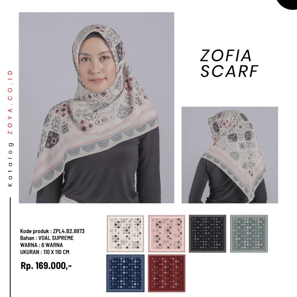 Zoya - Zofia Scarf - Kerudung Hijab Segi Empat Motif  - Bahan Voal Premium