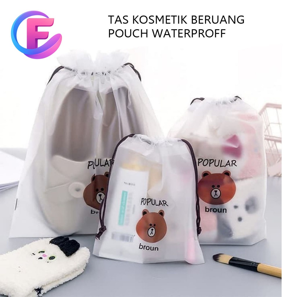 Tas Pouch Kosmetik Beruang / Pouch Make Up Simple / Tas Dompet Kosmetik Serba Guna