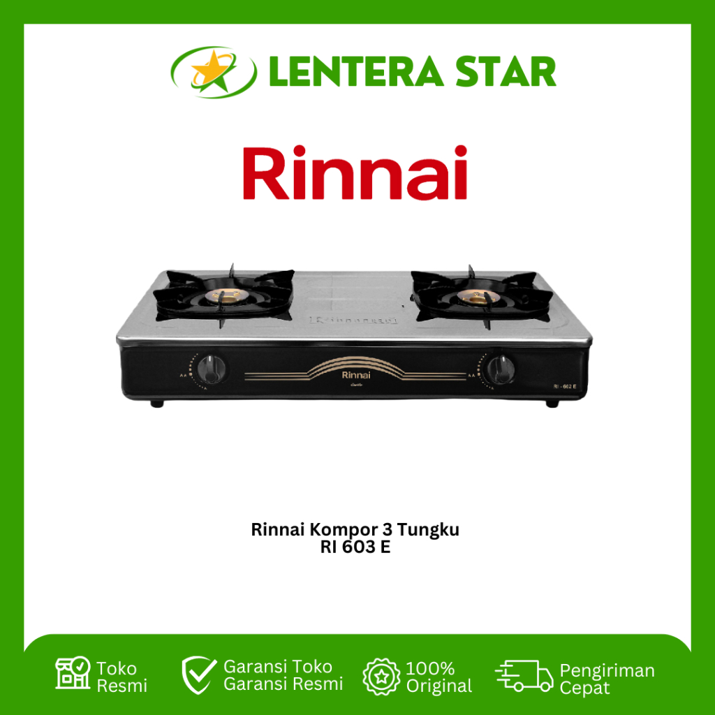 Rinnai Kompor Gas 3 Tungku Rinnai RI 603 E Kompor Stainless Rinnai 603E 603-E