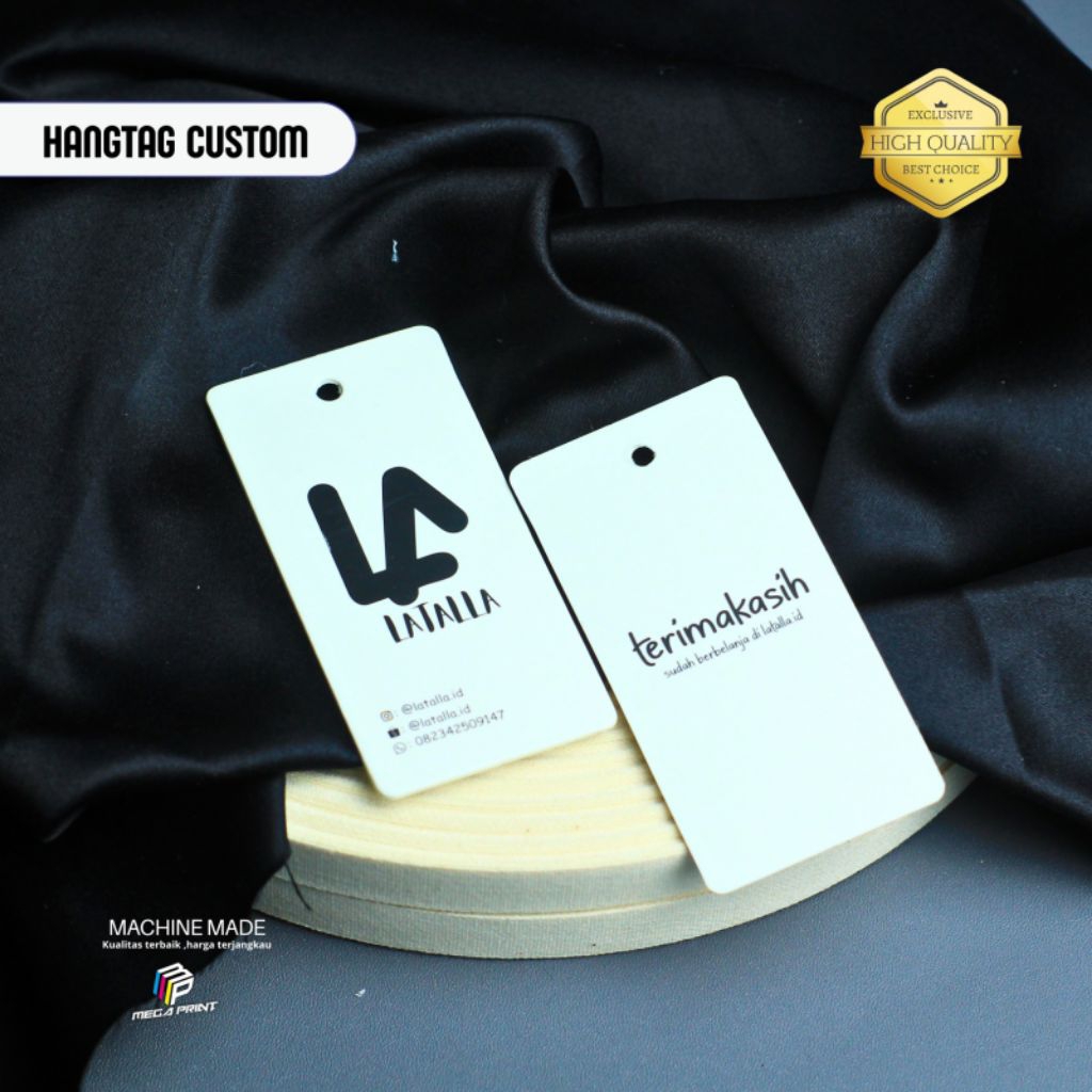 

Hang Tag Baju Custom AP 260 gram Hang Tag Laminasi Glosy/Dof Label Baju Custom 100 pcs Label Hijab