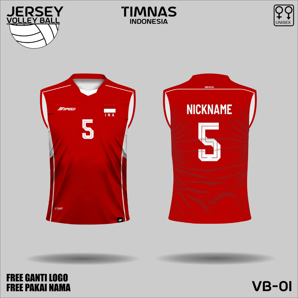 Jersey voli dewasa kaos singlet baju voli timnas indonesia free custom