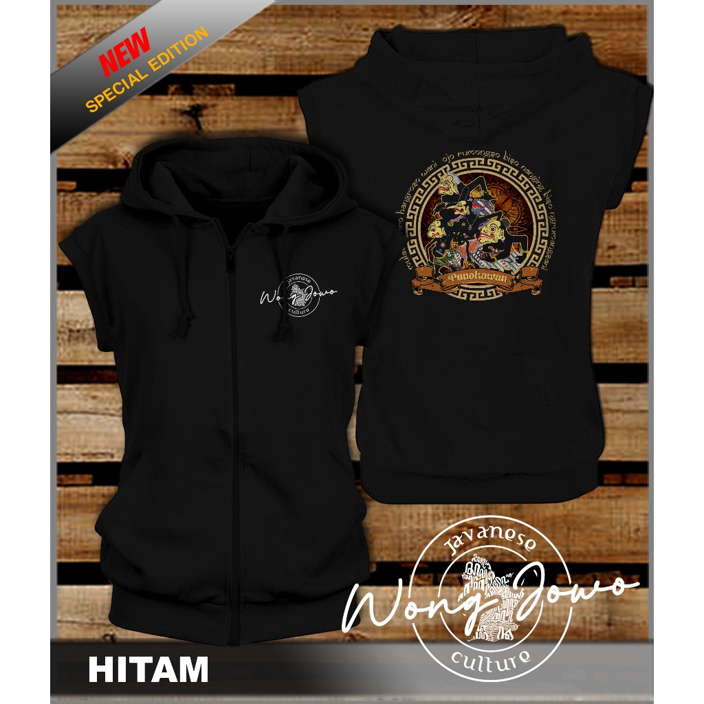 JAKET ROMPI VEST JAWA KEJAWEN WAYANG KULIT PUNOKAWAN MULAT SARIRO HANGROSO WANI WARNA HITAM