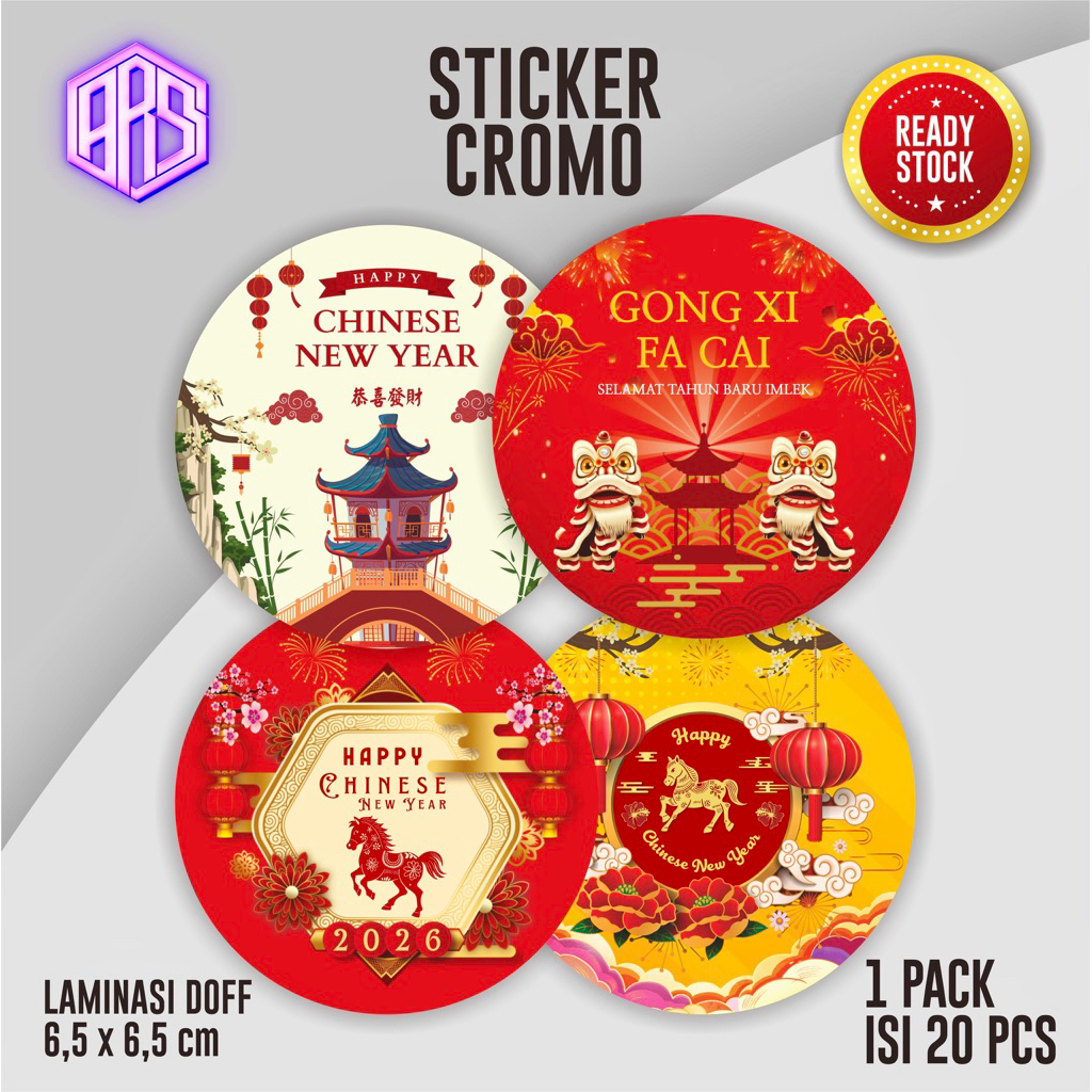 (20Pcs) Sticker Imlek Chinese New Year 2026 Stiker Cookies Kue Imlek CNY Shio Kuda
