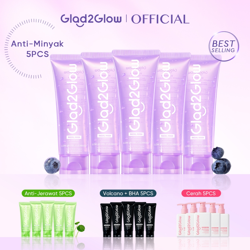 [Beli 5.Hemat 60%]Glad2Glow Facial Wash all Series-Low PH Gel Centella Mencerahkan Pencerah Wajah An