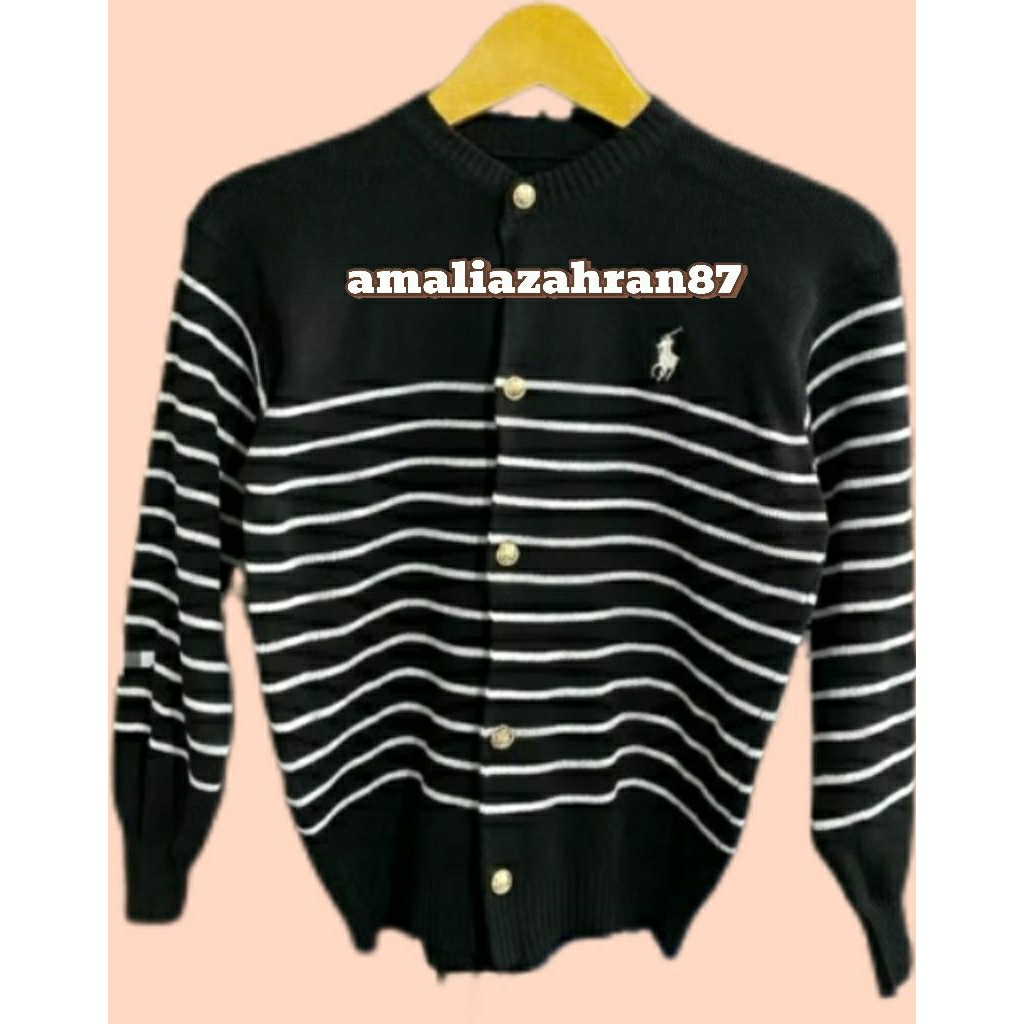 Cardigan rajut premium olop salur salur hitam