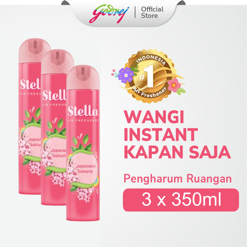 Stella Aerosol Japanese Sakura 350ml x3 - Pengharum Pewangi Ruangan Semprot
