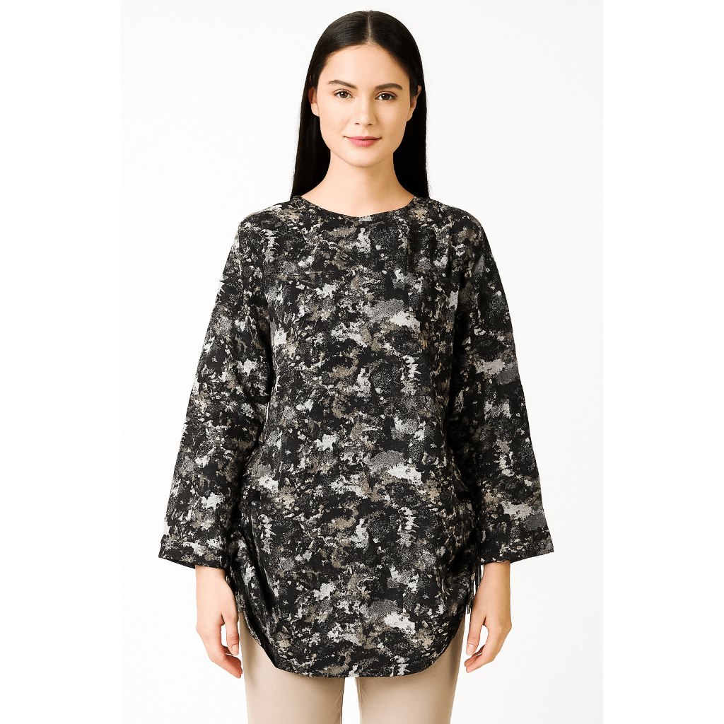 Beamish Blouse Wanita Katun Lengan Panjang ACCA BEAMISH - Hitam, Biru - 380702