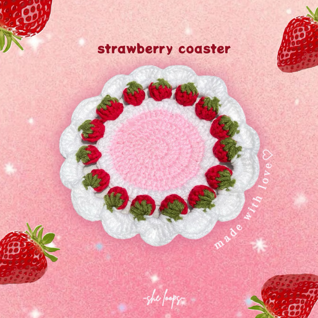 Strawberry Coaster Crochet | Rajutan Coaster