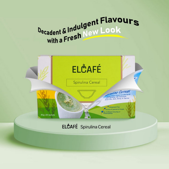 ELKEN SEREAL SPIRULINA OYES ELCAFE 1 SACHET KEMASAN NEW