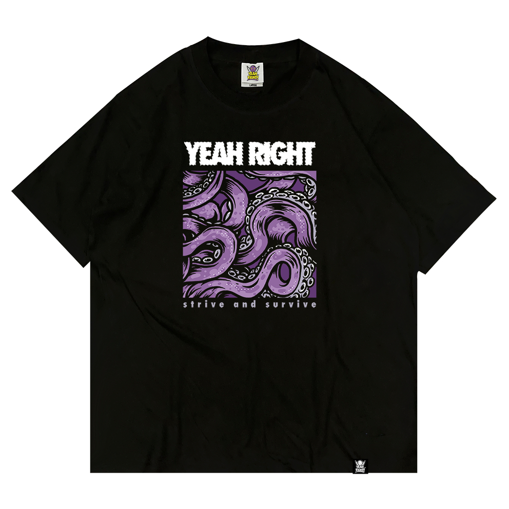 YEAH RIGHT Tentacles T shirt Black - Kaos Hitam Cotton Combed 24s Unisex