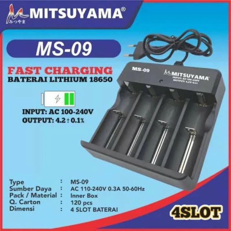 Charger Baterai 18650 4 Slot Mitsuyama MS 09/ Alat Cas Baterai Original Murah Bagus/ Charger 18650/ 