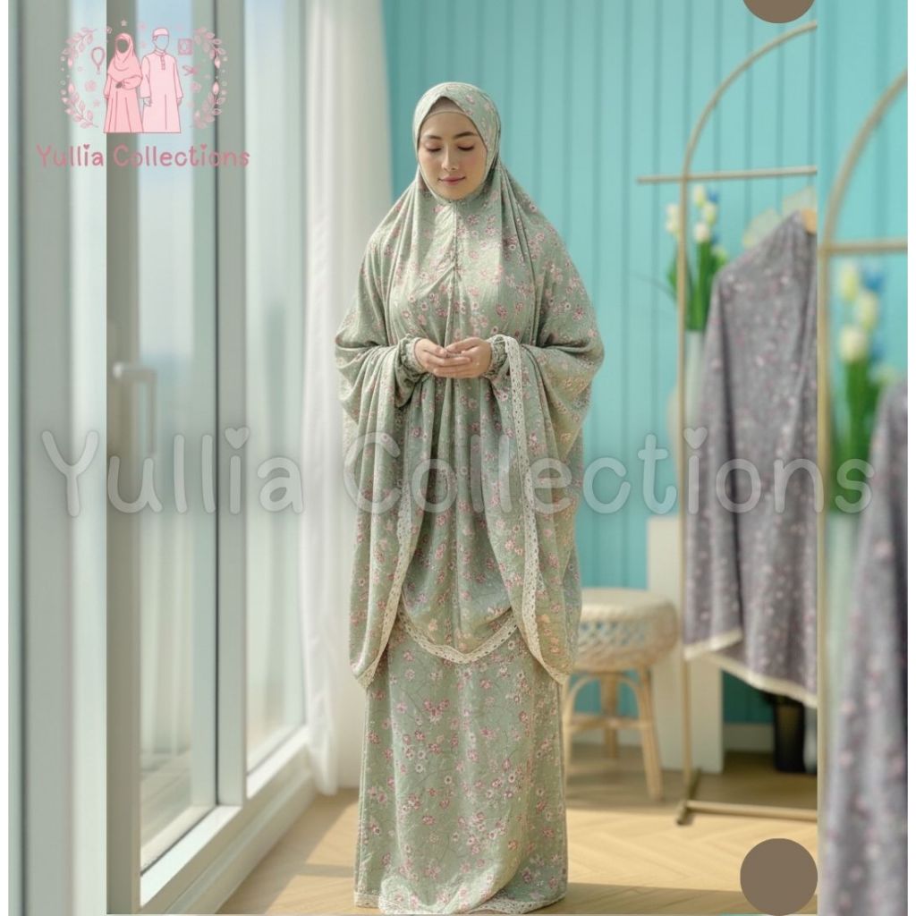 Setelan Mukena Tangan Sholat Dewasa Motif Bunga Cantik | Yullia Collections
