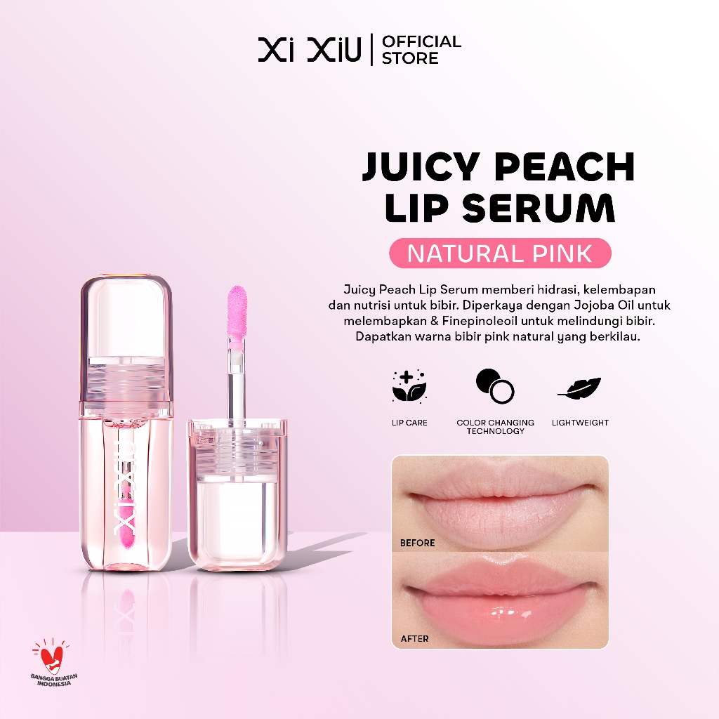 Xi XiU Juicy Peach Lip Serum | Moisturizing & Nourishing Lip Care | Soft Pink Natural Finish - PH bibir | Sweet Juicy Peach Scent 