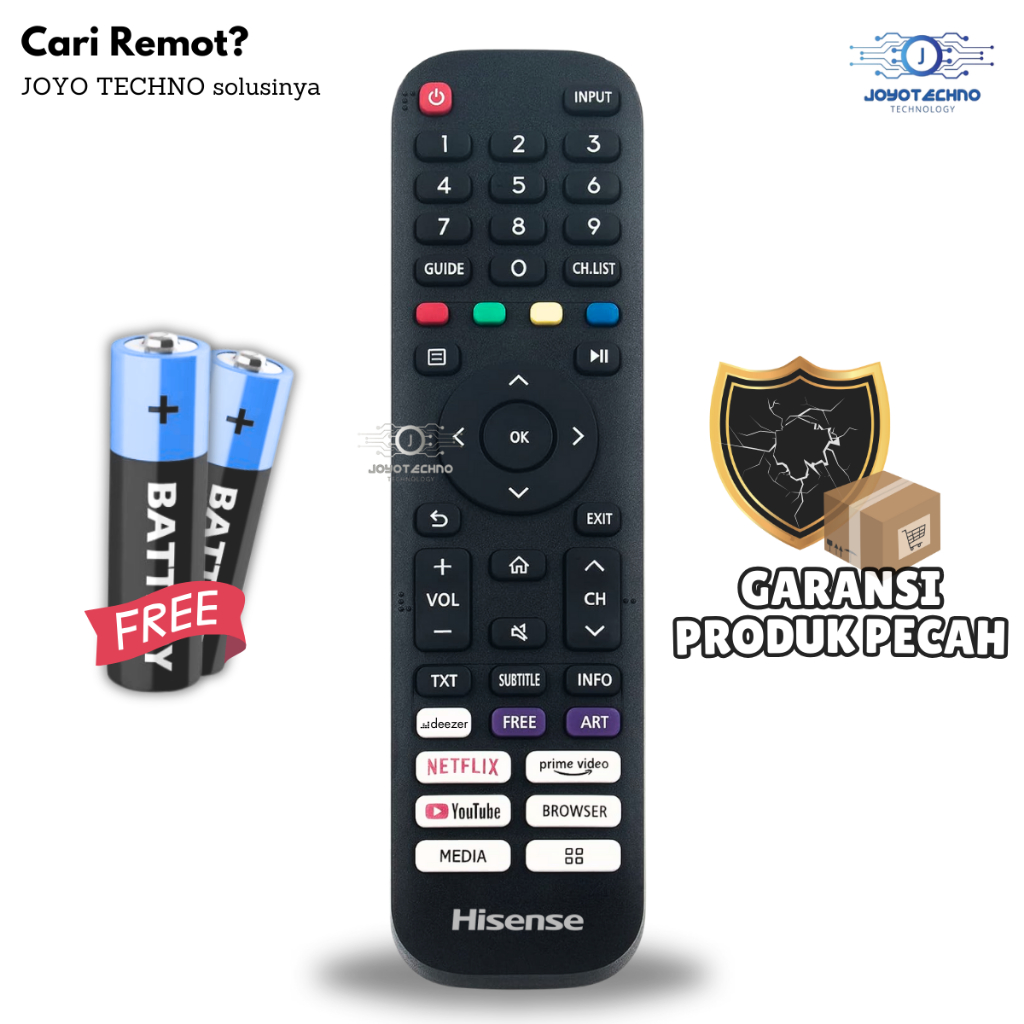 Remote Smart TV HISENSE Vidaa Vida EN2A27 E4 E5 E6K 32A4H 32E4H SERIES Free Baterai