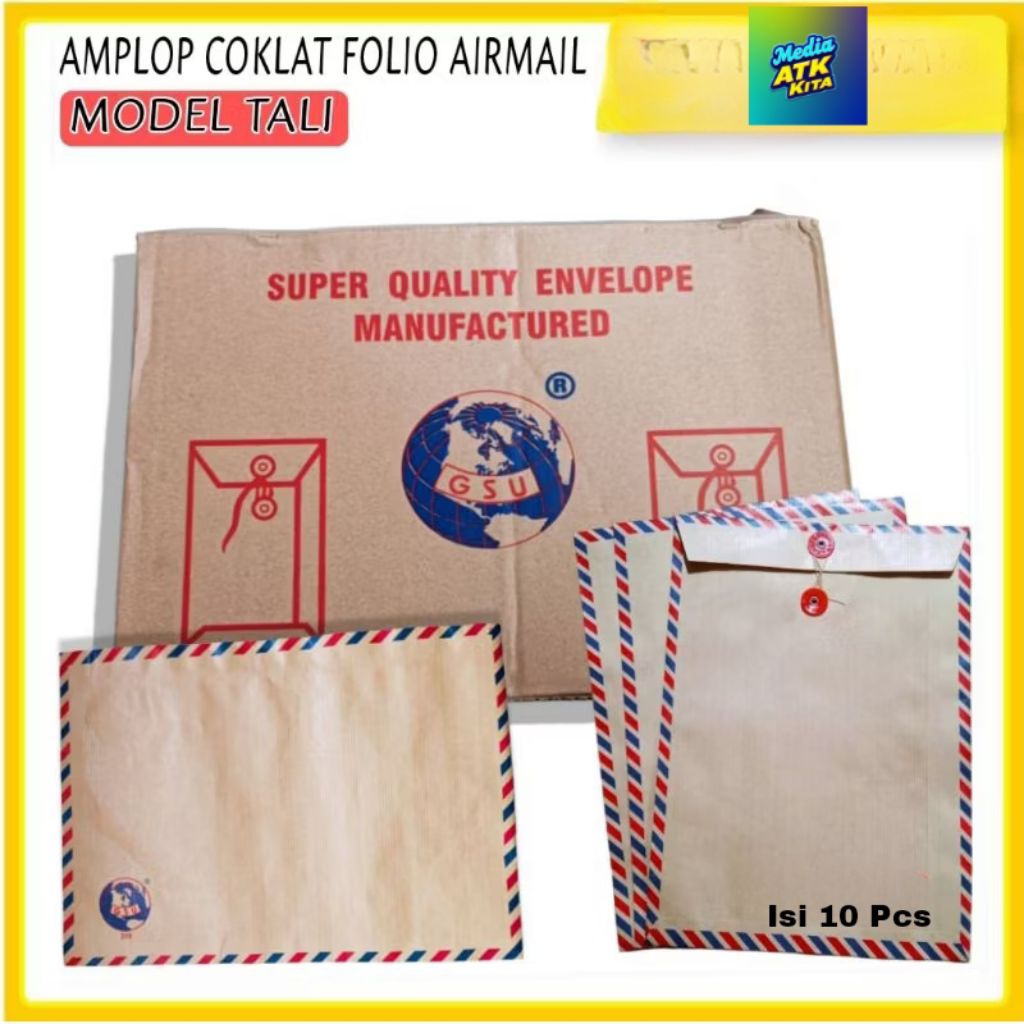 

(10 Pcs) Amplop Folio Coklat Airmail Model Tali / Amplop Coklat