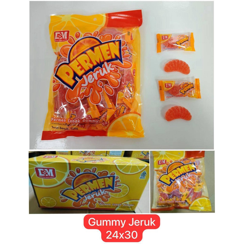 

permen lunak gummy Jeruk/permen jeruk/jelly jeruk/ DSM PERMEN JERUK SAM 500gr isi 30pcs