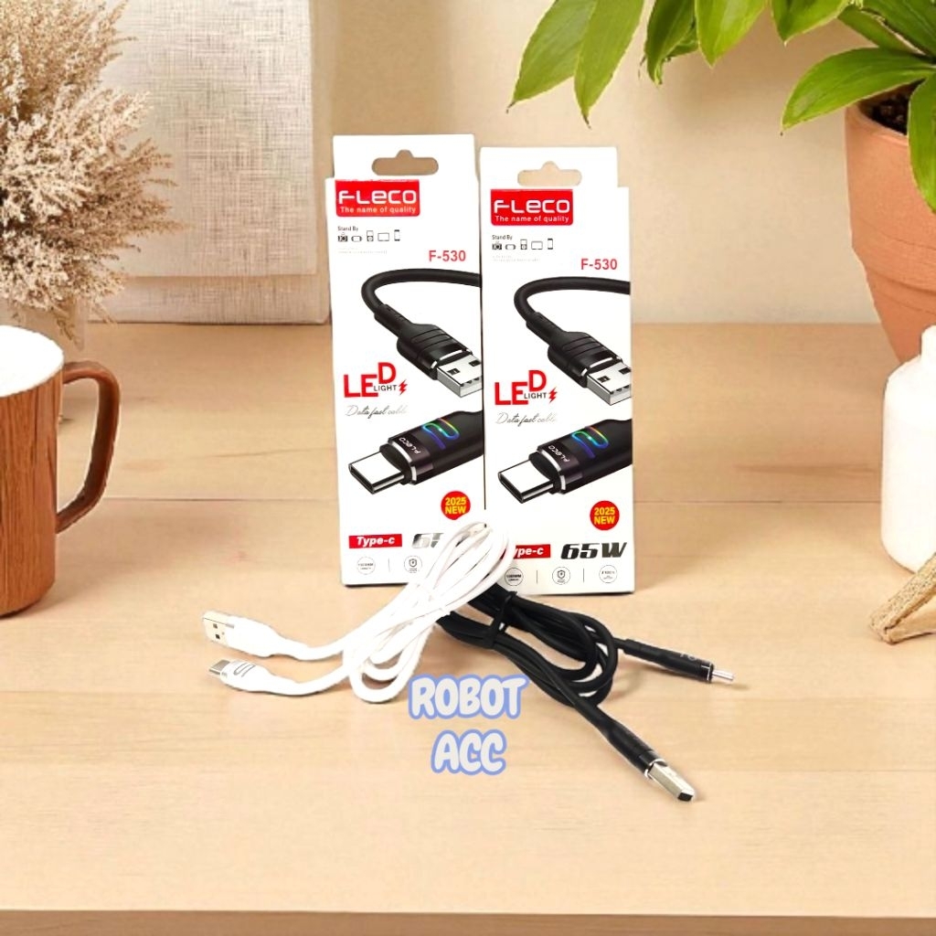 Kabel Data Fleco F-530 Type C Led Fast Charging Kabel Charger Fleco Type C F-530 Led 65W Fast Chargi