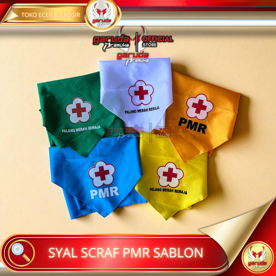 syal scraf PMR sablon hijau biru putih kuning tua kuning muda