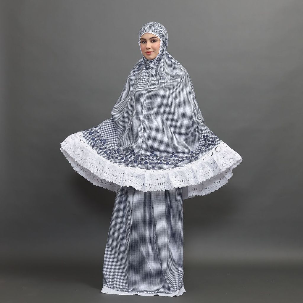 Mukena Mariana Motif Bunga Hitam Ukuran Jumbo / Mukena Padang Katun Jepang Full Bordir