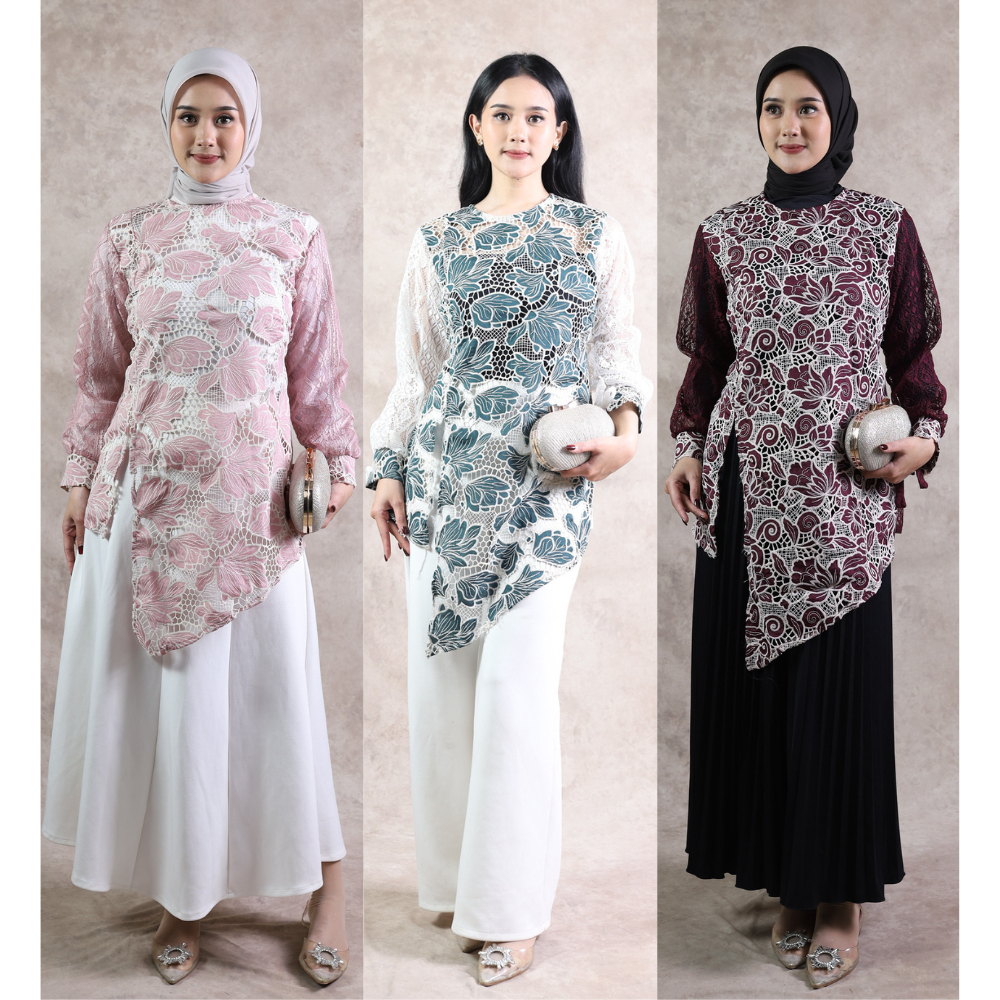 Maia Outer Kebaya Bahan Prada mix Lace Kebaya Modern / Outfit Wisuda Kondangan Bridesmaids Tunangan 