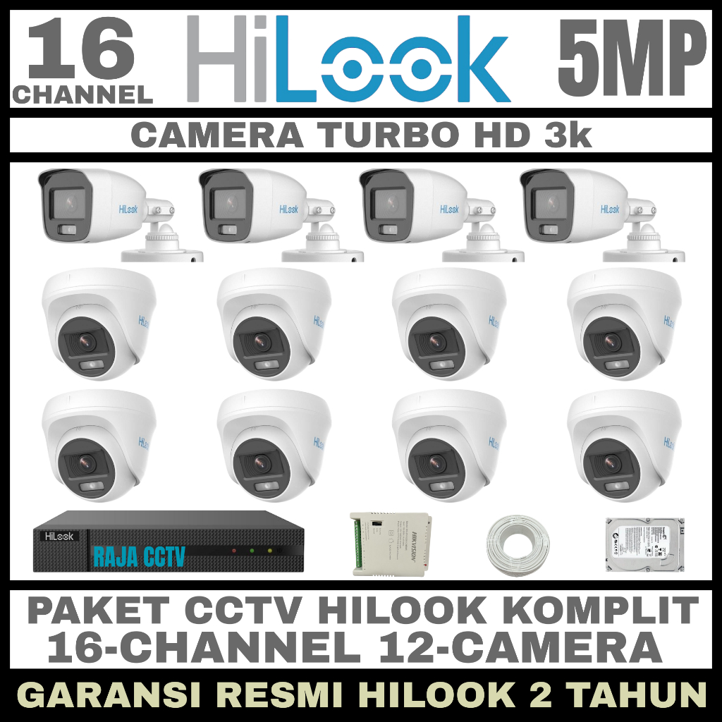 PAKET CCTV HILOOK 5MP 16 CHANNEL 12 CAMERA TURBO HD KAMERA CCTV