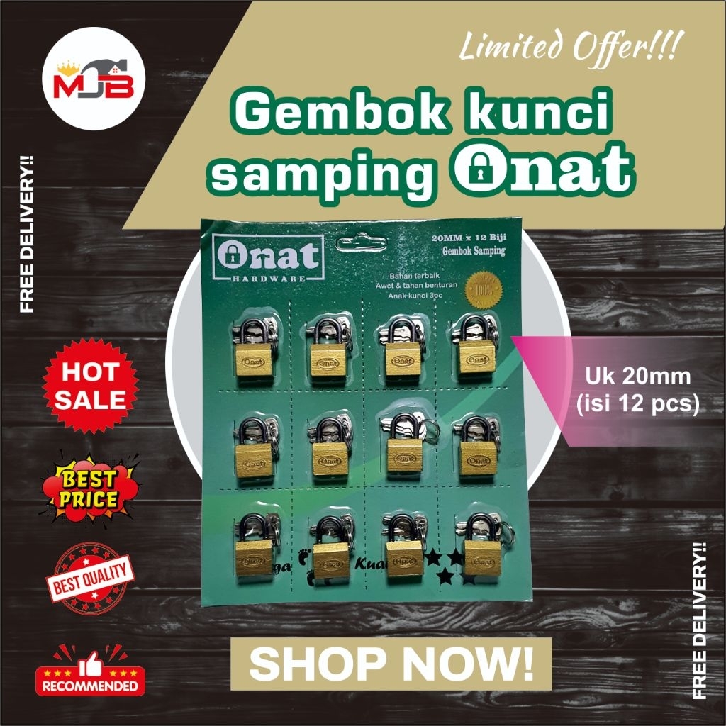 GEMBOK SAMOING ONAT 20MM, 25MM DAN 30MM WARNA KUNING 12 PCS ( PER LUSIN ) / GEMBOK KOPER ONAT / GEMB