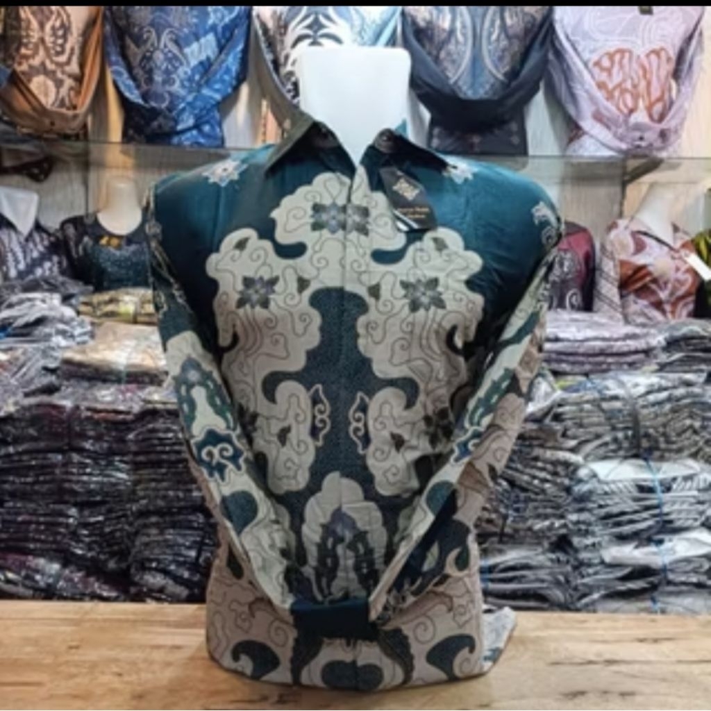 batik couple ayah dan anak warna hijau emerald