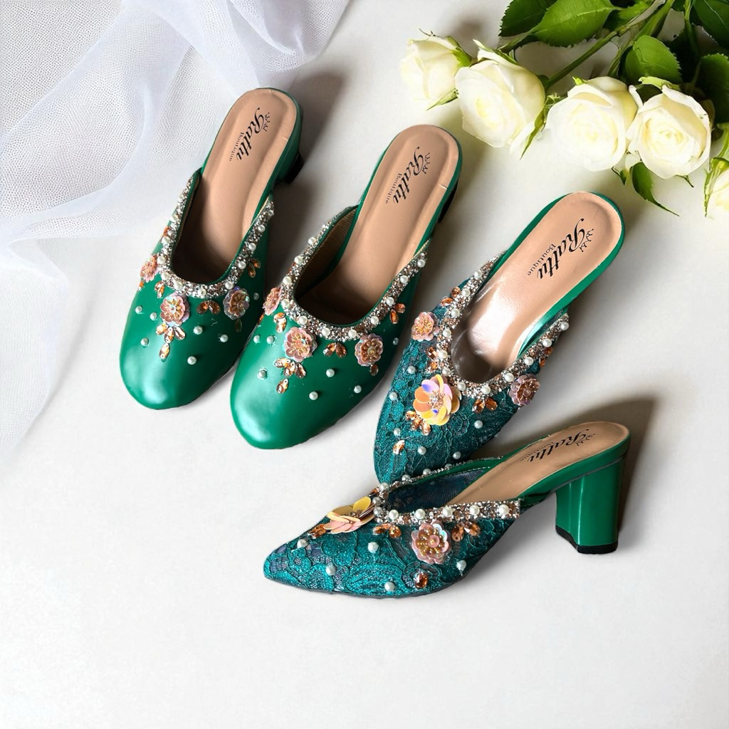 Sepatu Pengantin Pria dan wanita sepaket warna Hijau emerald Verona heels 7cm size 36-45 / Sepatu We