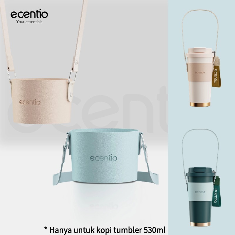 【Accessories 530ml】ecentio Hanya untuk kopi tumbler 530ml Sarung gelas kulit PU dengan pegangan prak