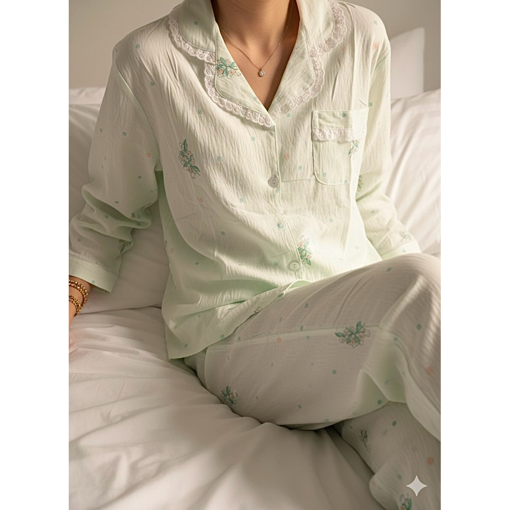 Piyama kekinian crinkle bahan katun lembut