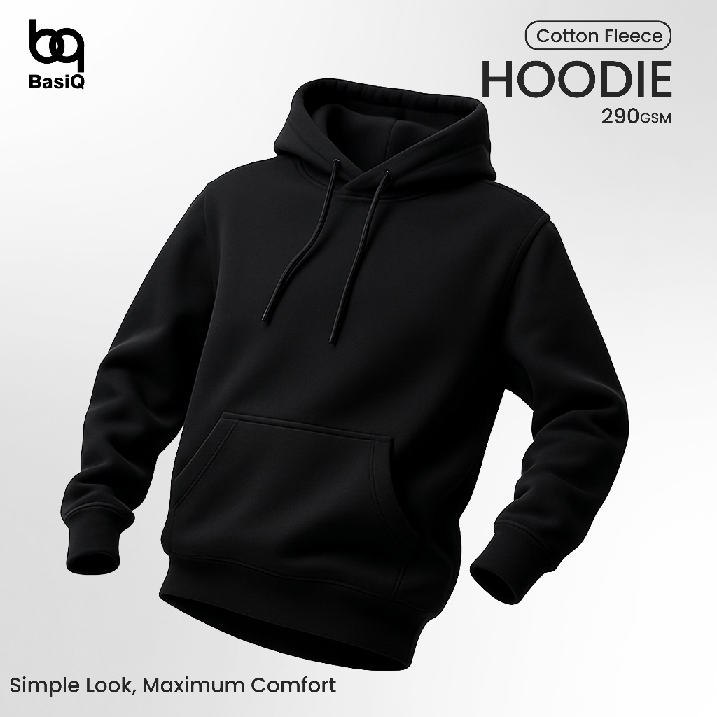 BasiQ - Hoodie Cotton Fleece 280gsm - Hoodie Polos HITAM Pria Wanita