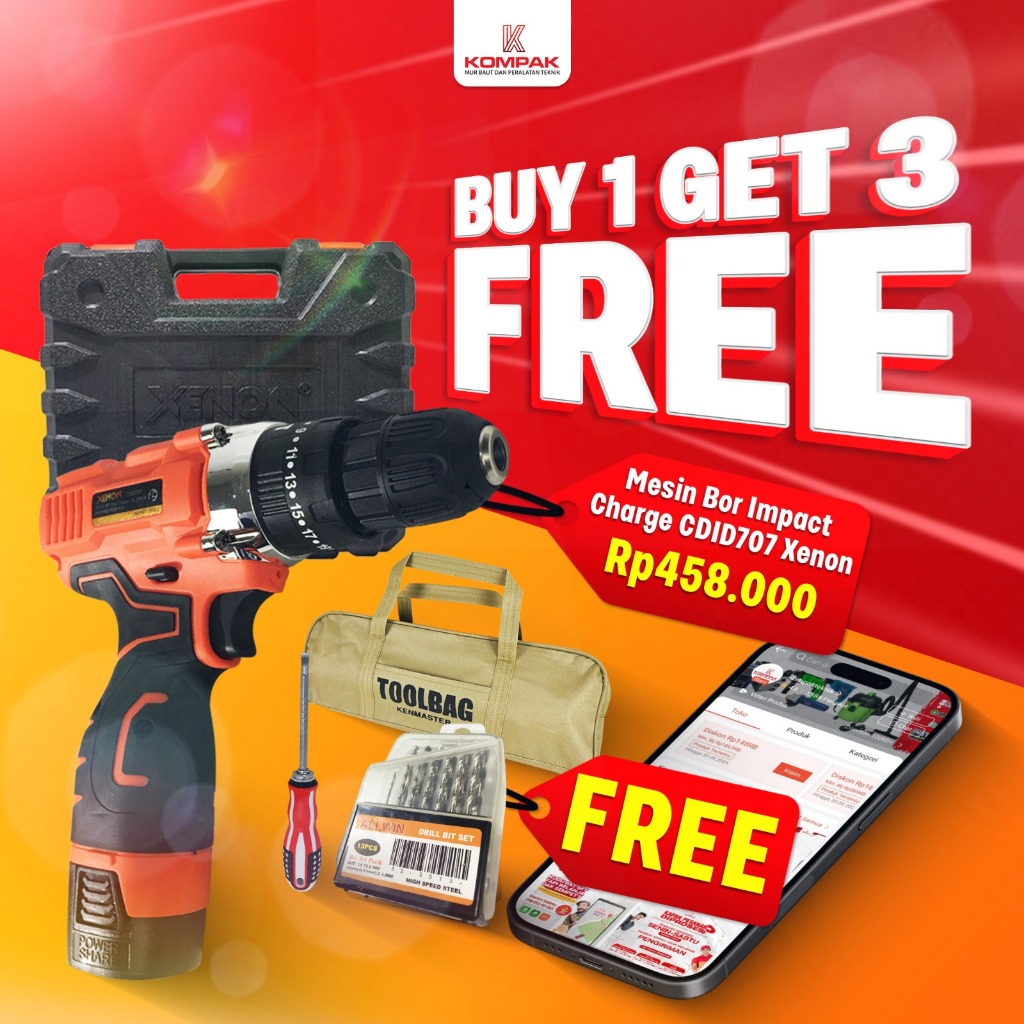 XENON CDID707 Mesin Bor Beton Baterai Aksesoris Cordless Impact Drill