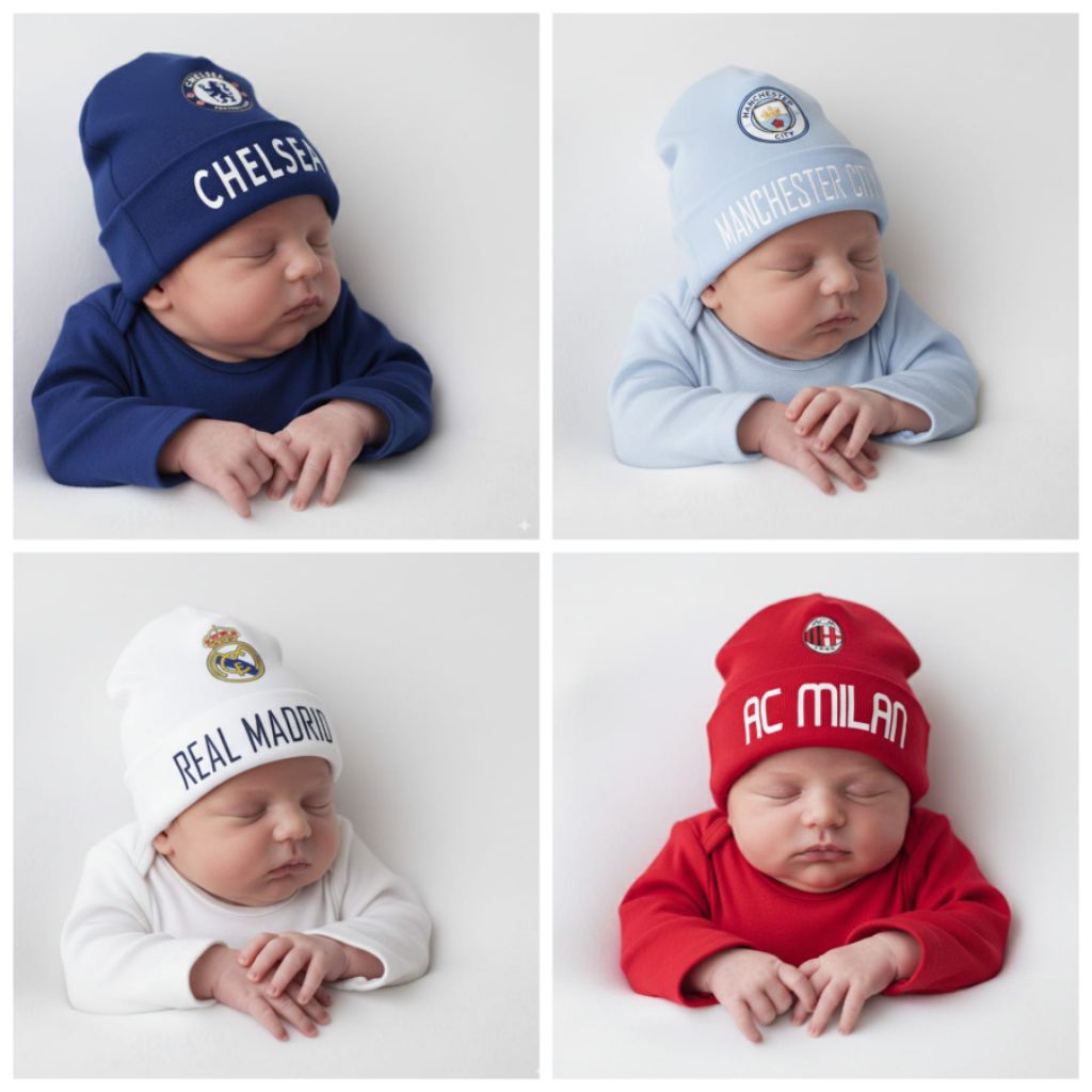 Topi Kupluk Bayi Motif klub  Bola Bisa custom Nama Bayi Anak Topi Bayi Cewek Cowok Laki Laki