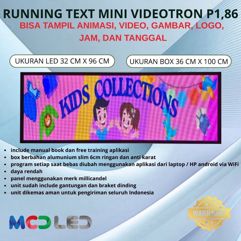 RUNNING TEXT FULL COLOR MINI VIDEOTRON P1,86 P1.86 P2,5 P2.5 P4 P5 TEXT ANIMASI