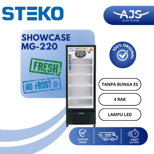 STEKO SHOWCASE KULKAS DISPLAY PENDINGIN 4 RAK MG-220 200 LITER NO FROST ANTI EMBUN GARANSI REMI / MG