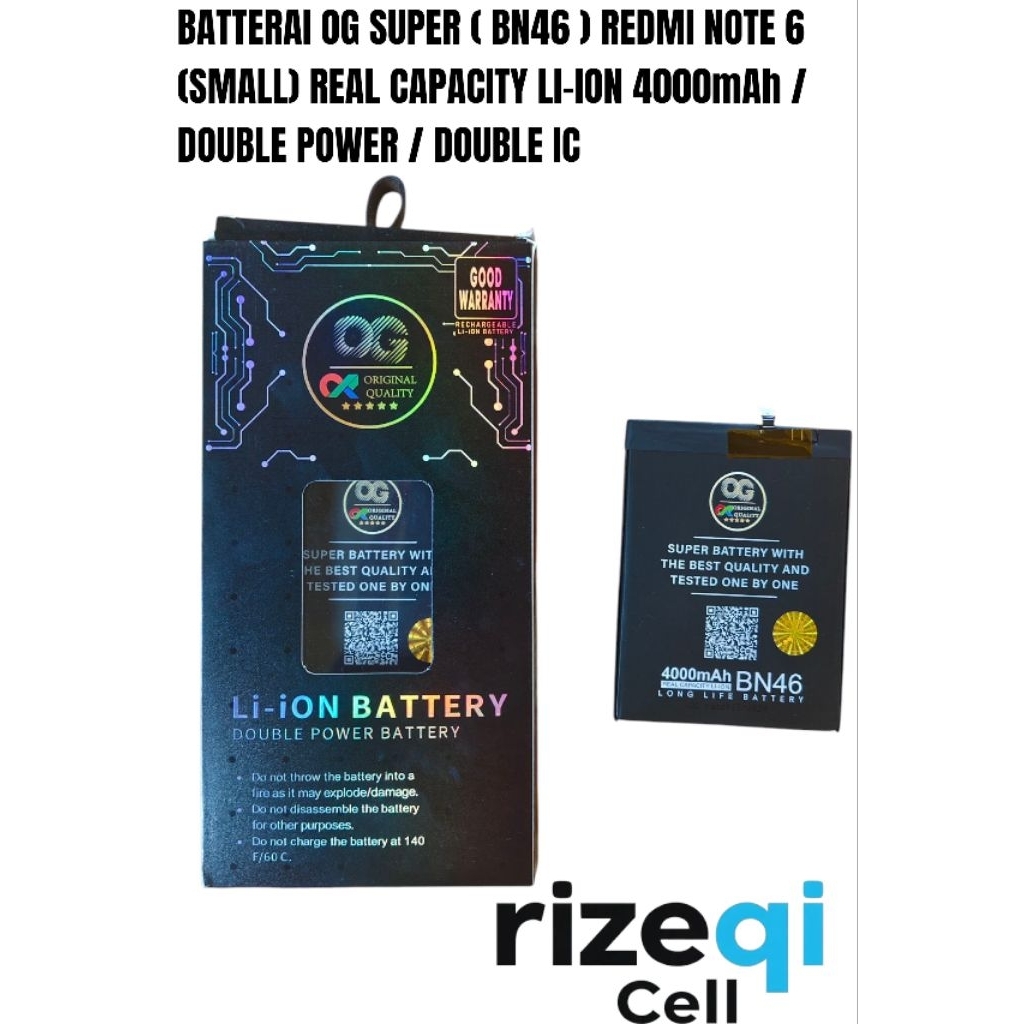 BATTERAI OG SUPER ( BN46 ) REDMI NOTE 6 (SMALL) REAL CAPACITY LI-ION 4000mAh / DOUBLE POWER / DOUBLE