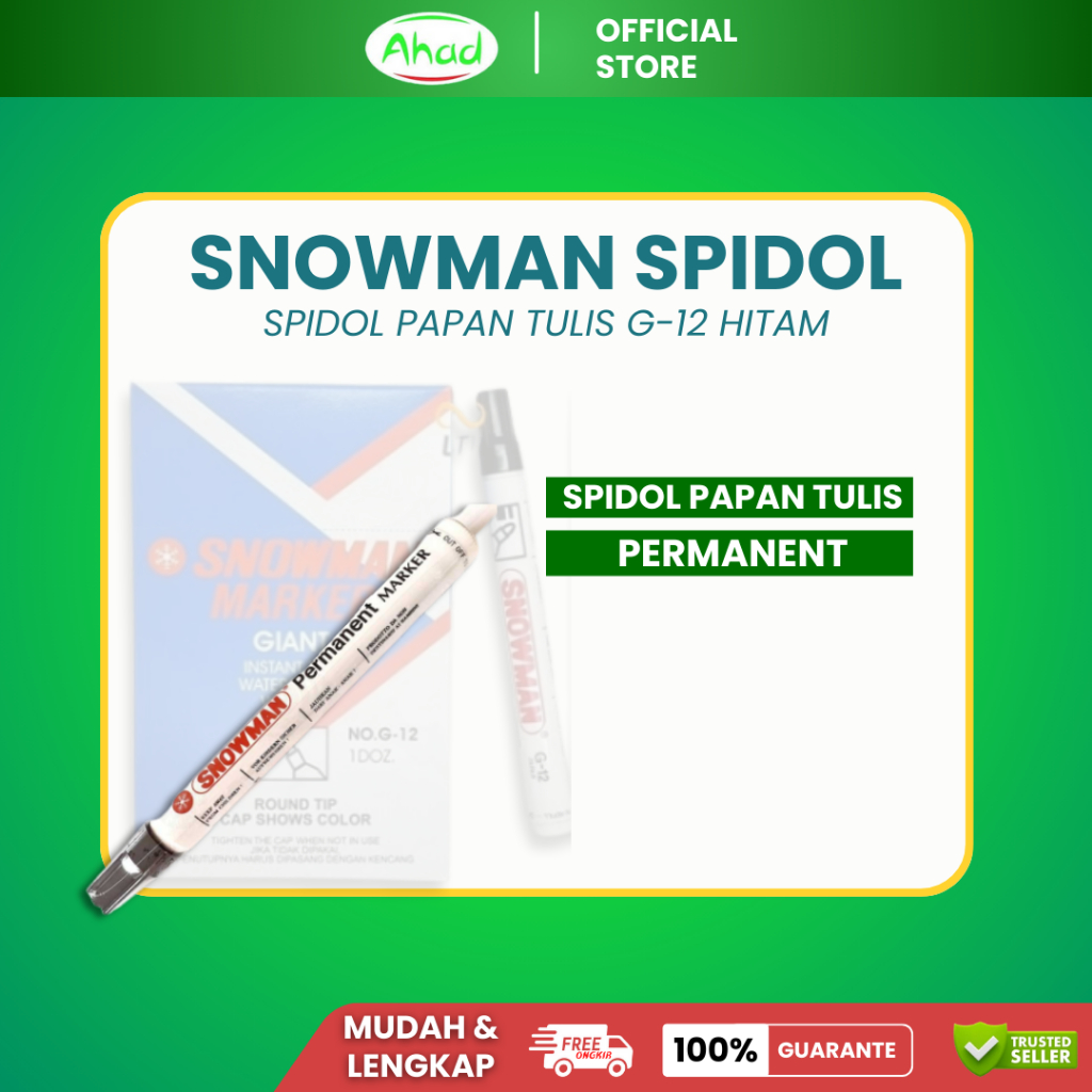 Snowman Spidol Permanent Marker G-12 Hitam | Spidol Permanen 1 pack | Spidol Permanen