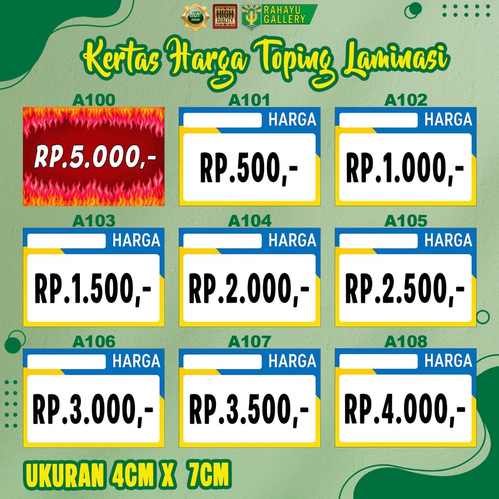 KERTAS HARGA TOPING SEBLAK LAMINASI - KERTAS TOPING SEBLAK - KERTAS HARGA SEBLAK 1