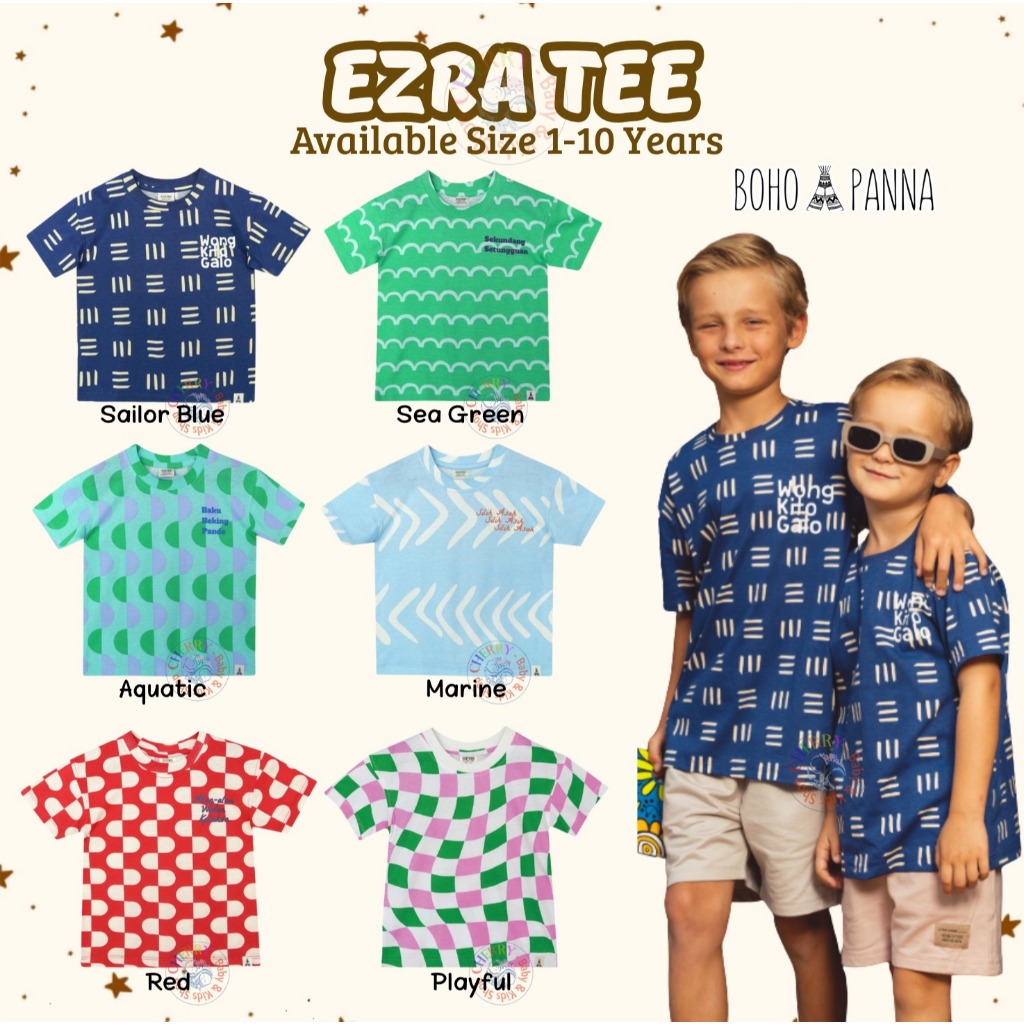 Bohopanna Ezra Tee 6 bln-14 Tahun Juan Top - Jojo Tee Atasan Baju Unisex Anak Laki laki Perempuan An